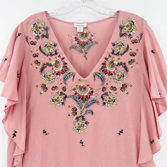 Sundance Magdalena Floral Embroidered Flutter Sleeve Boho Top Pink Womens Size M - Picture 5 of 12